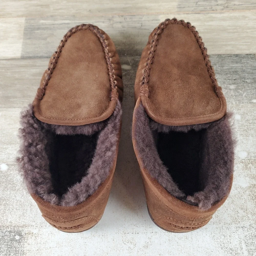 L.L.Bean Wicked Good Venetian Mens Slippers Sz 9 M Brown Suede Shearling Slip On